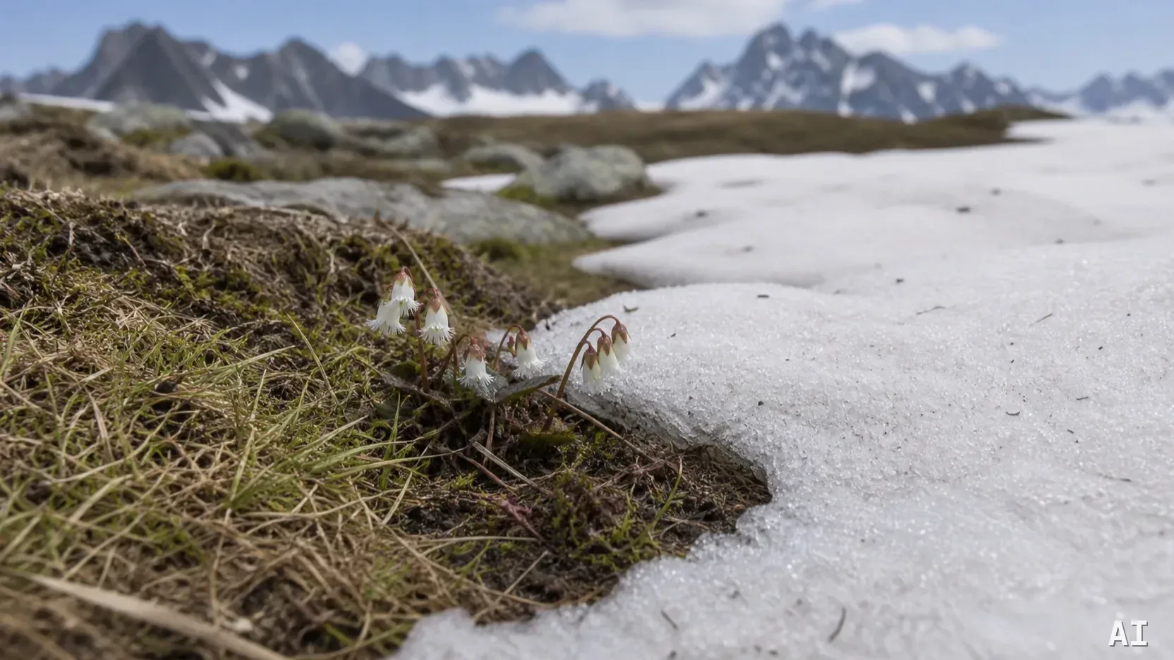 Schneetälchen am Rand der Schneeschmelze im Frühjahr